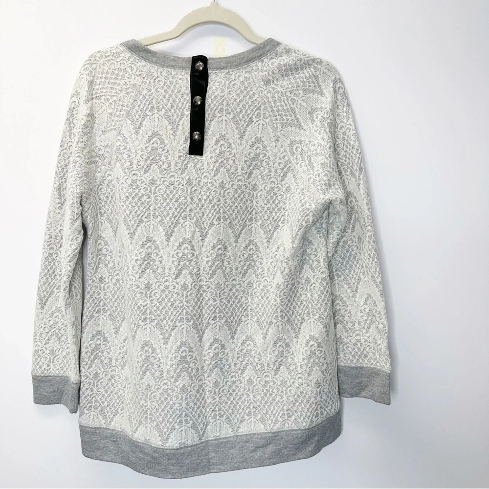 Soft Surroundings gray white lace overlay vneck long sleeve top medium petite